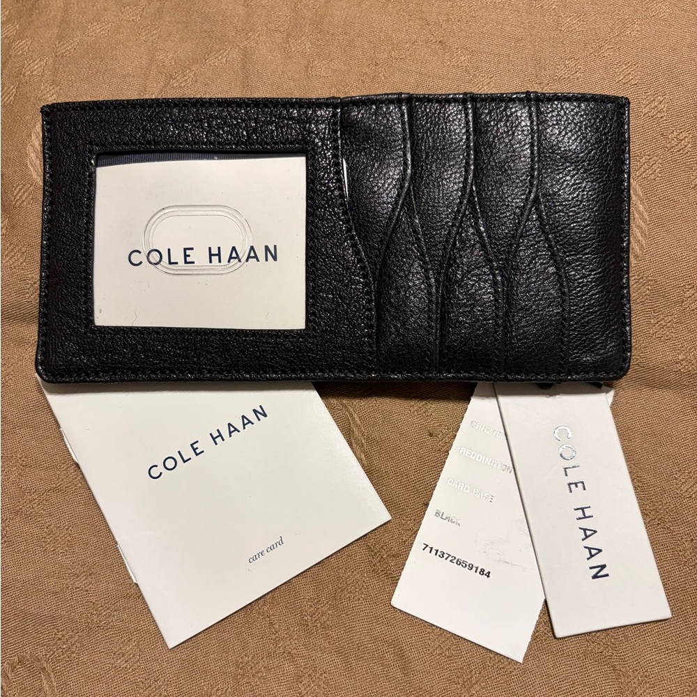 NWT Cole Haan Black Glitter Reddington Card Case Leather Wallet